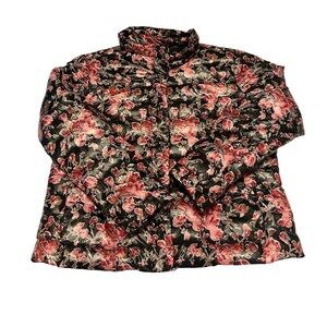 Lands End Floral Pink Black Lightweight Stepped Down Jacket Sz XL/P Travel Walks